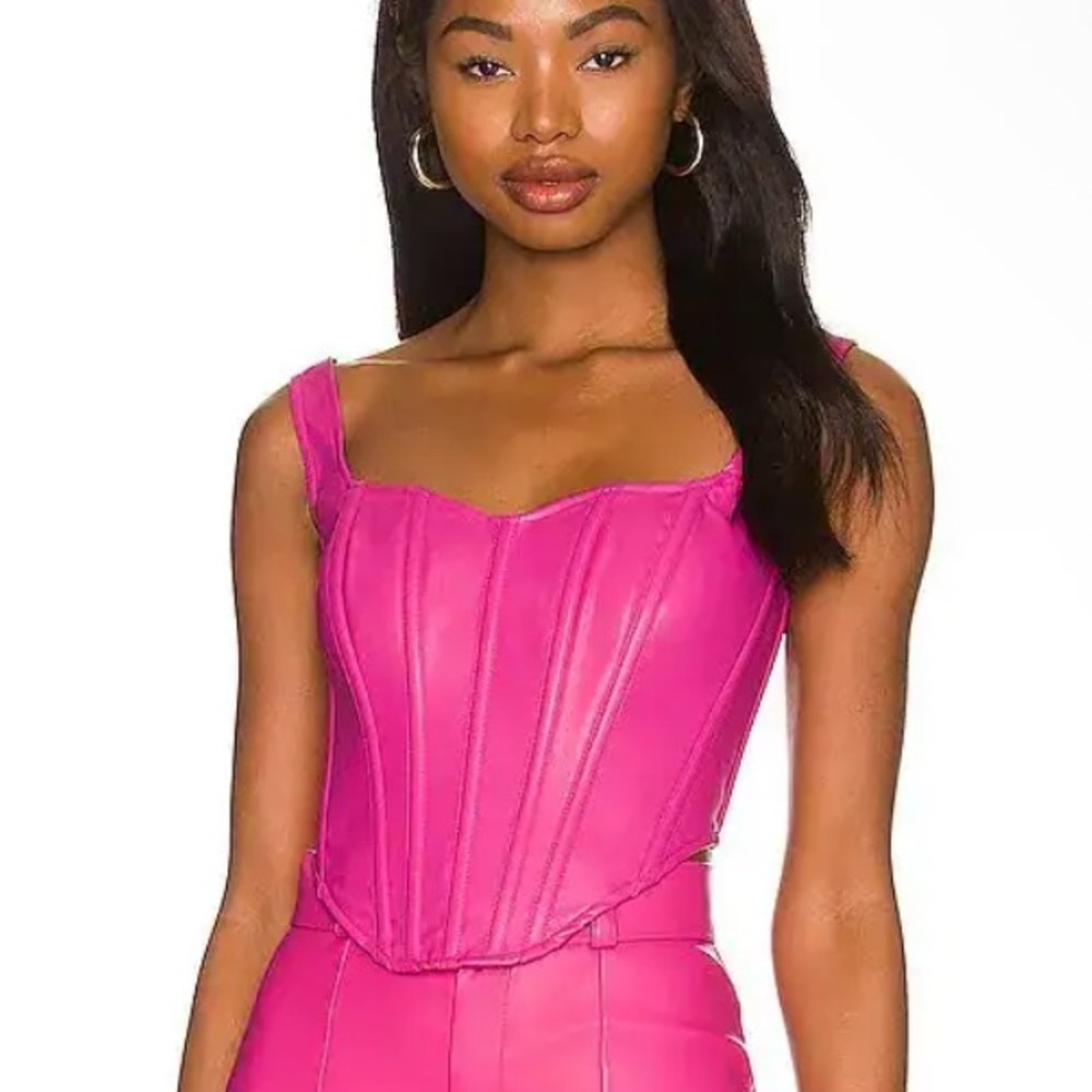 BARDOT Faux Leather Corset Bustier Pink boned top Revolve XS